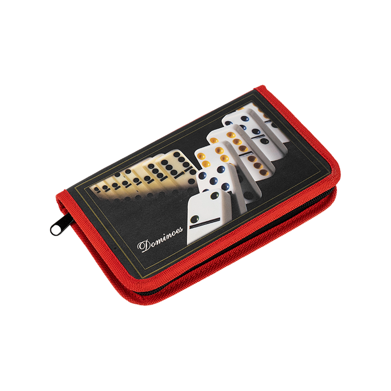 Ang mga may sapat na gulang na dobleng anim na domino sa pulang portable canvas case