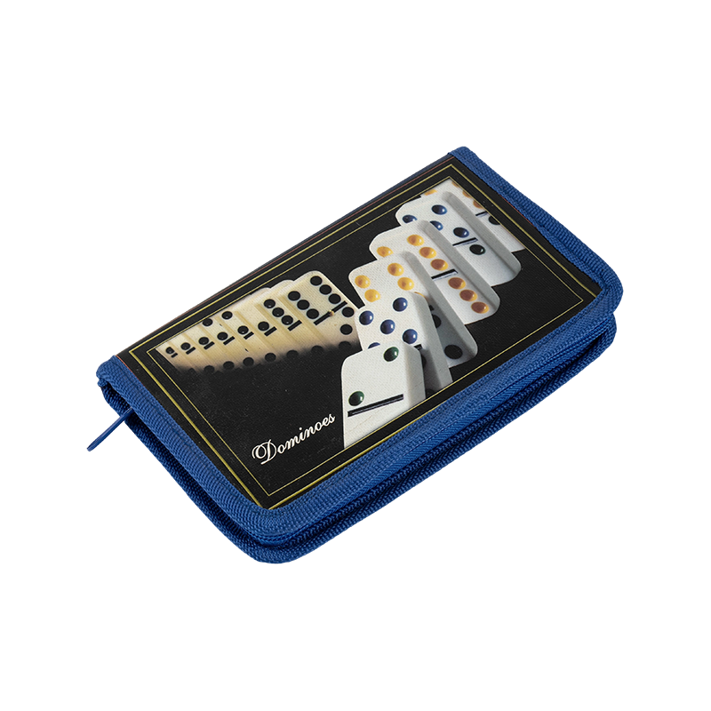 Portable dobleng anim na domino sa asul na kaso ng canvas