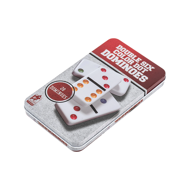 28 tile doble anim na domino na may pula at puting tema na kahon ng bakal