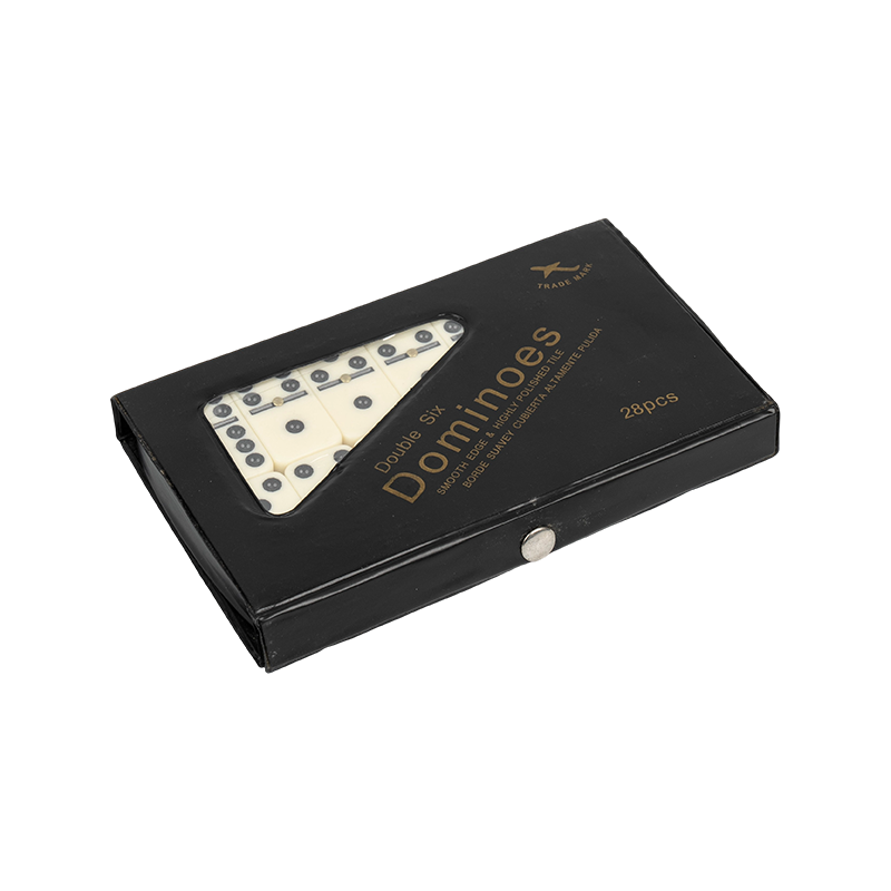 Dobleng anim na domino na may itim na vinyl case