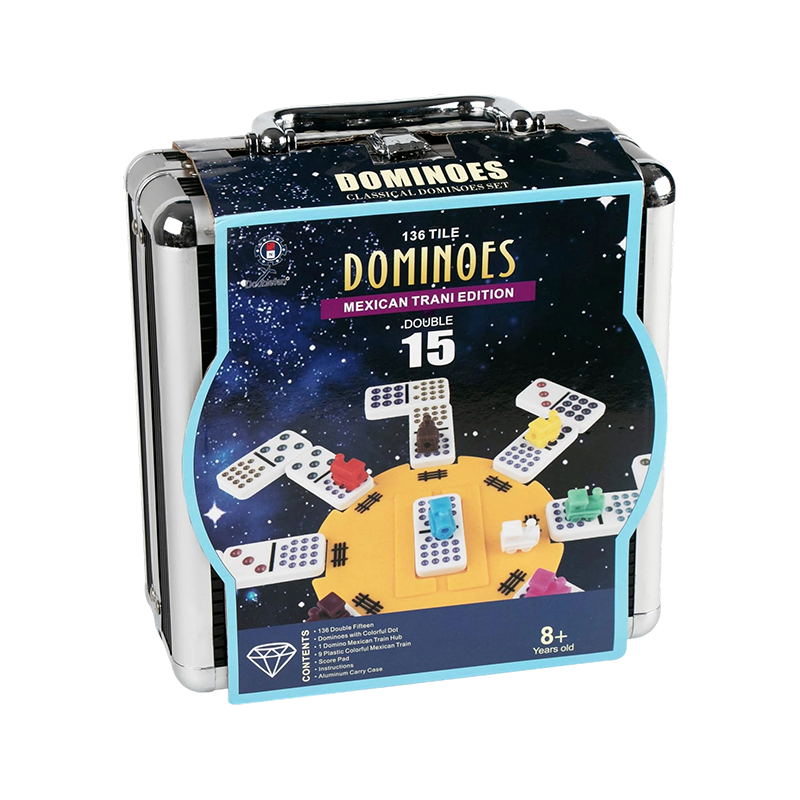 2-10 Player 136 Pamagat Makukulay na Double 15 Domino sa Aluminyo Box